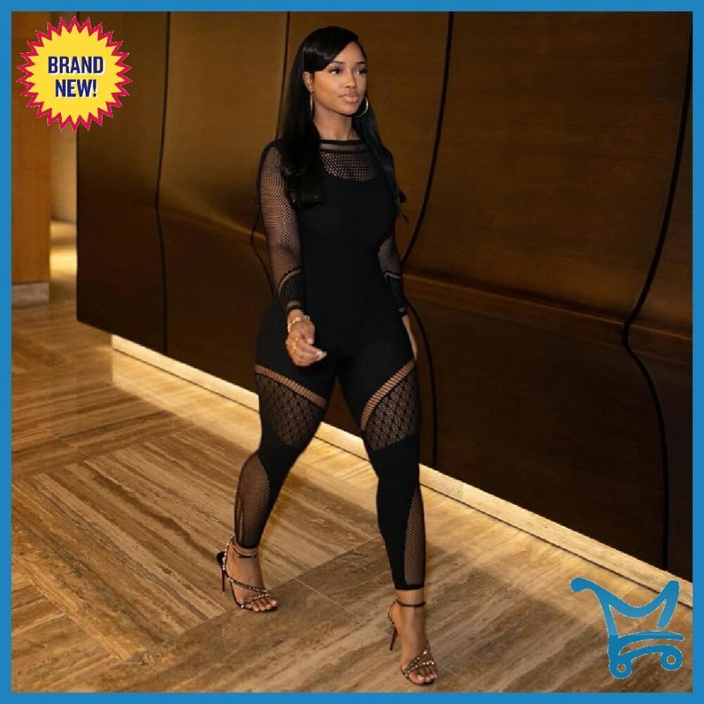 Sexy Mesh Hollow Out Jumpsuit One Piece Romper Clubwear - Picture 6 of 8